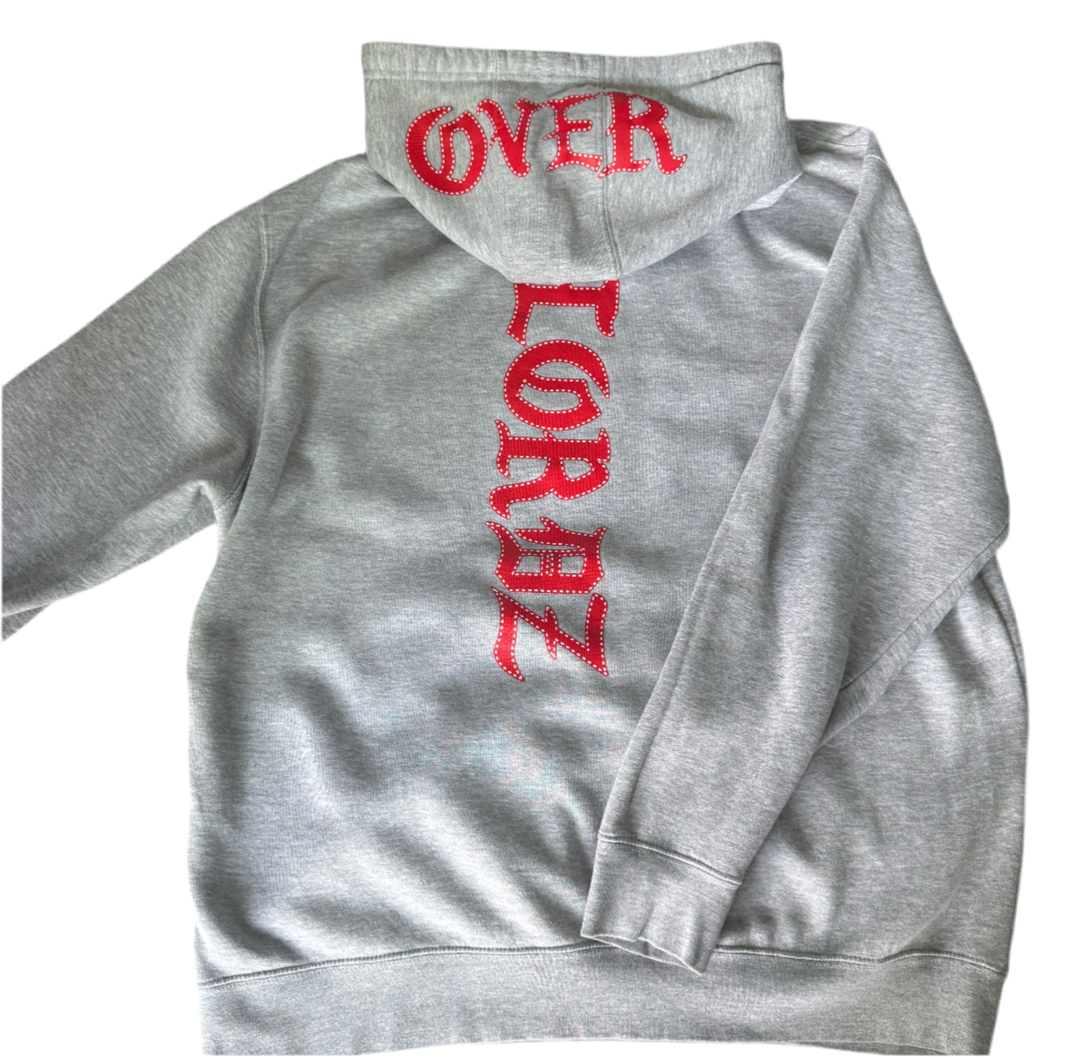 OVERLORDZ OLDE ENGLISH HOODIE GREY WITH RED